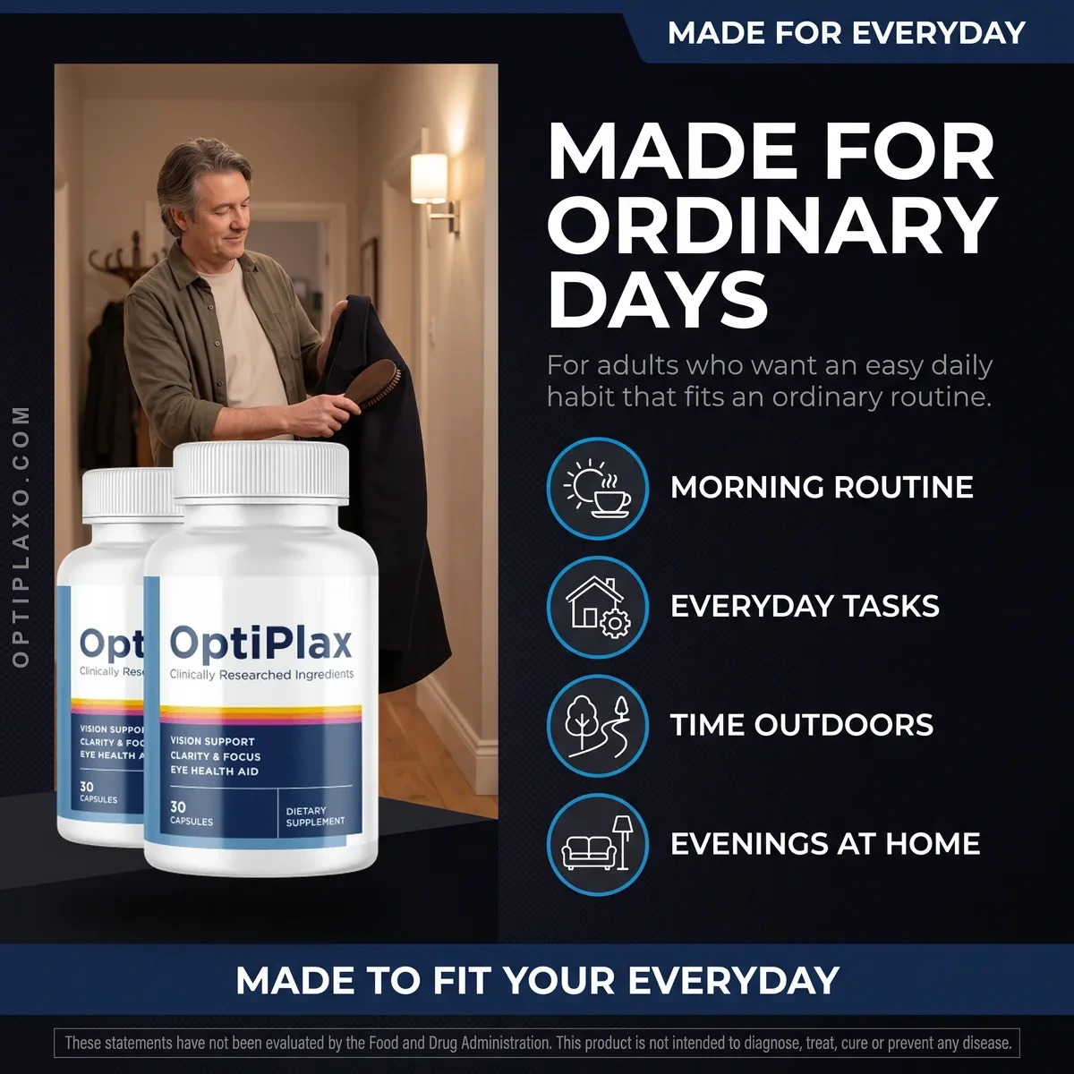 OptiPlax is made for ordinary days: adults supporting their eye health alongside a balanced diet
