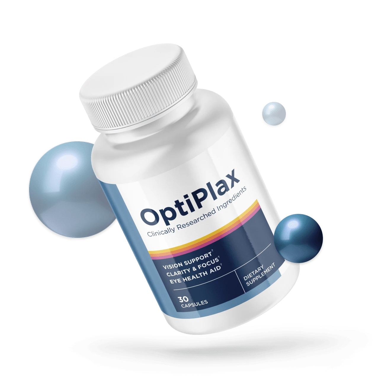 Bottle of OptiPlax vision support capsules made under quality control